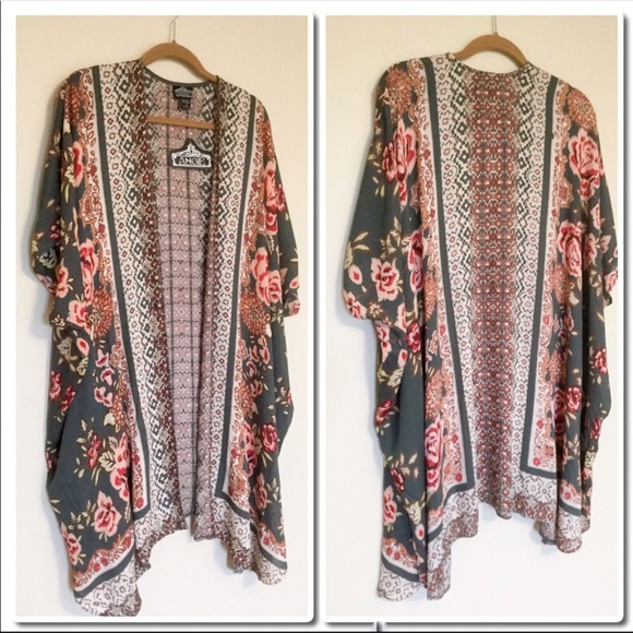 Boho Floral Print Kimono Duster with Border - Picture 5 of 6